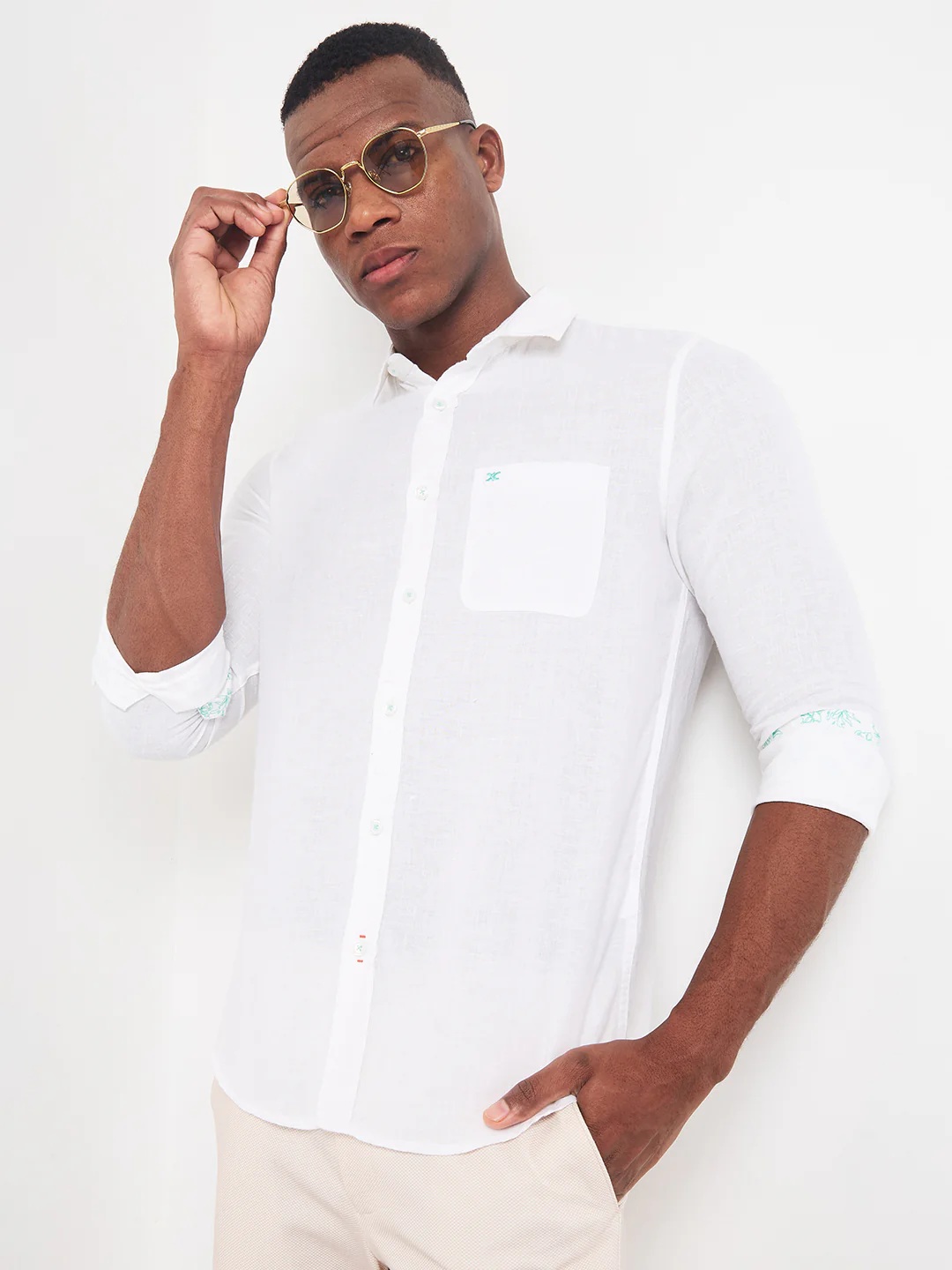 Men's White Solid Regular Fit Shirts - Image 7