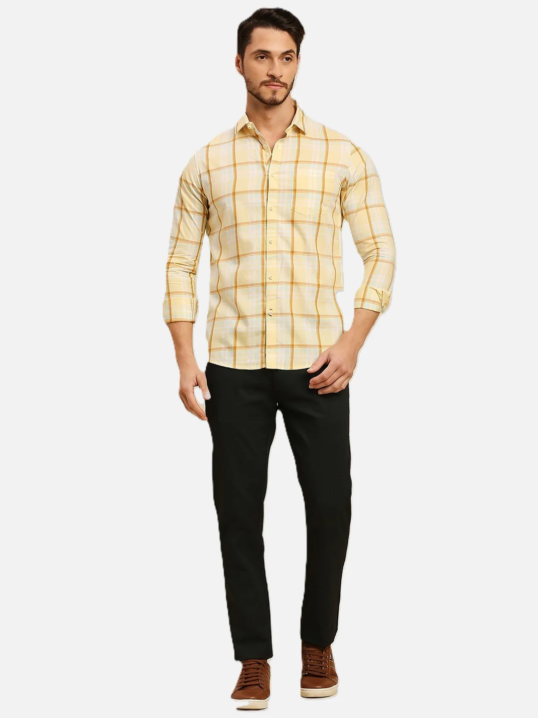 Men's Yellow Checks Slim Fit Shirts - Image 4