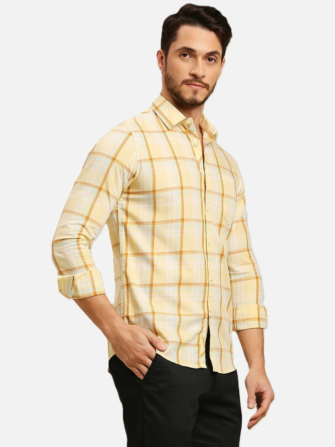 Men's Yellow Checks Slim Fit Shirts - Image 6
