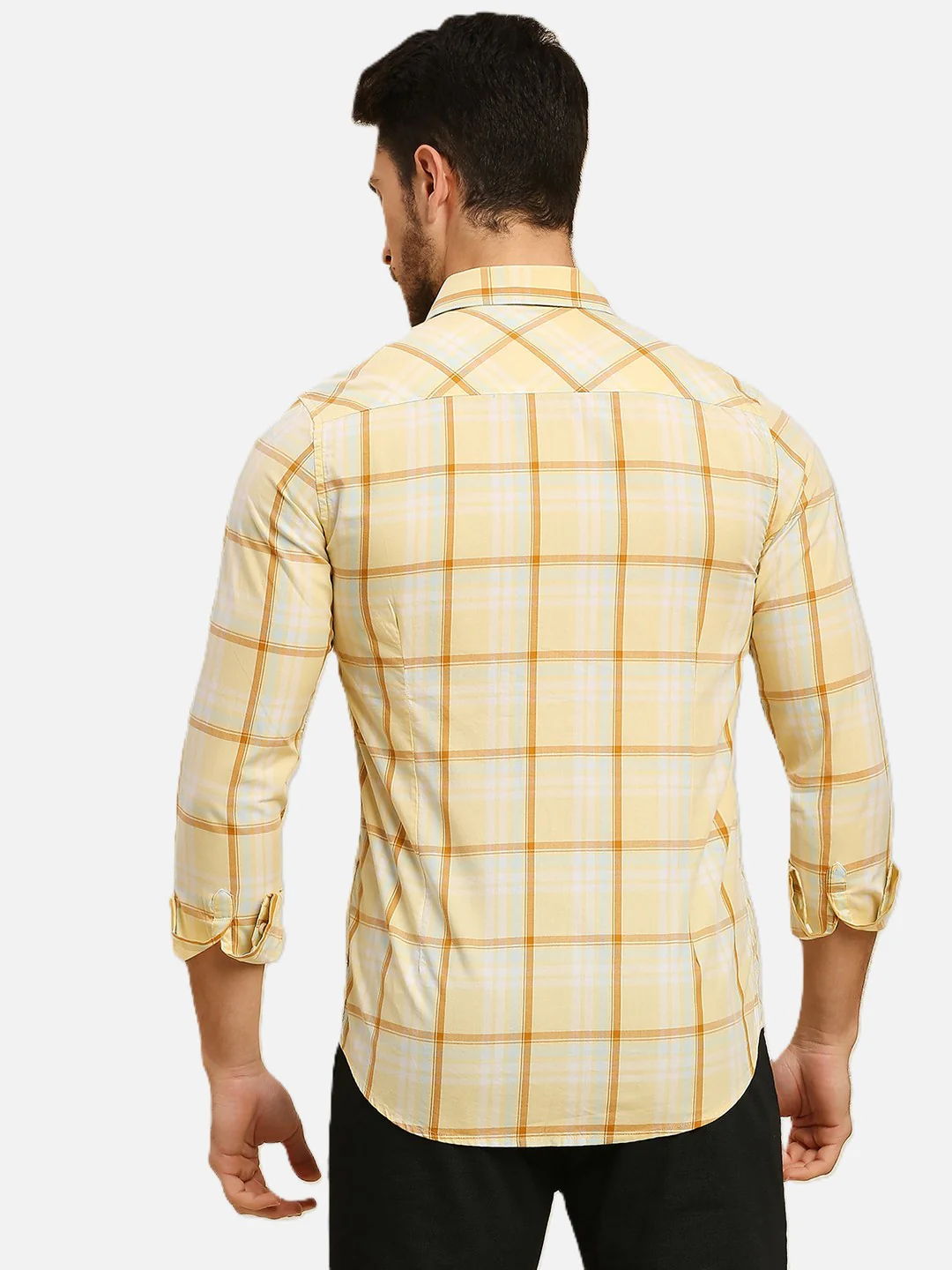 Men's Yellow Checks Slim Fit Shirts - Image 7