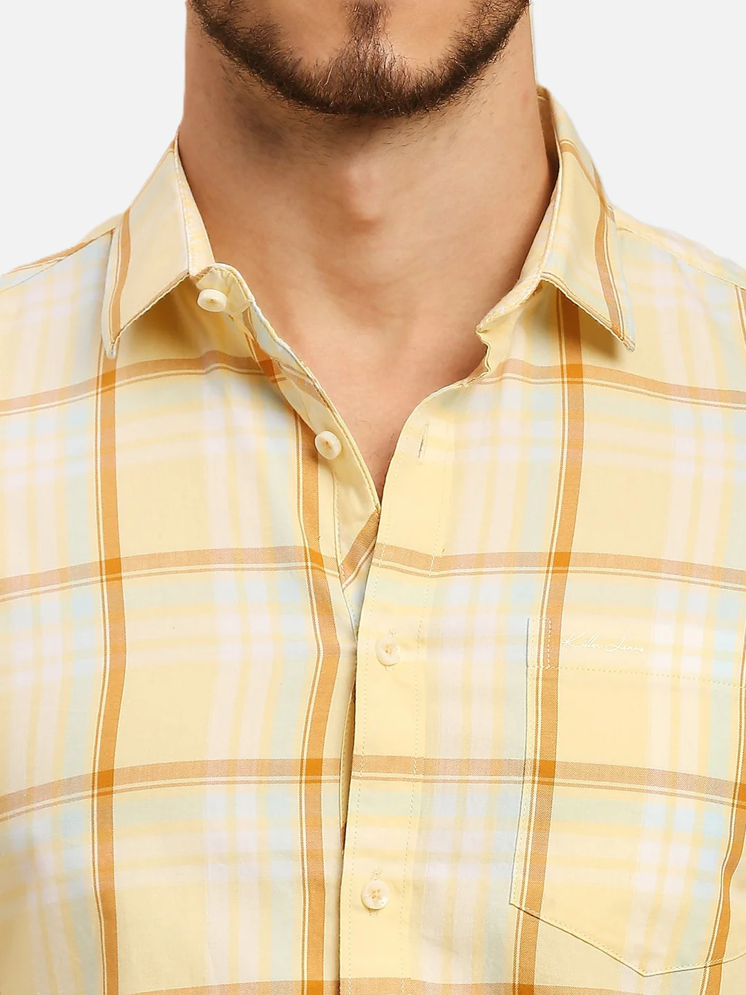 Men's Yellow Checks Slim Fit Shirts - Image 8