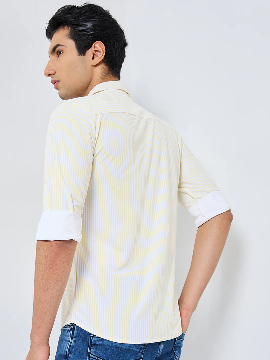 Men's Yellow Striped Slim Fit Shirts - Image 5