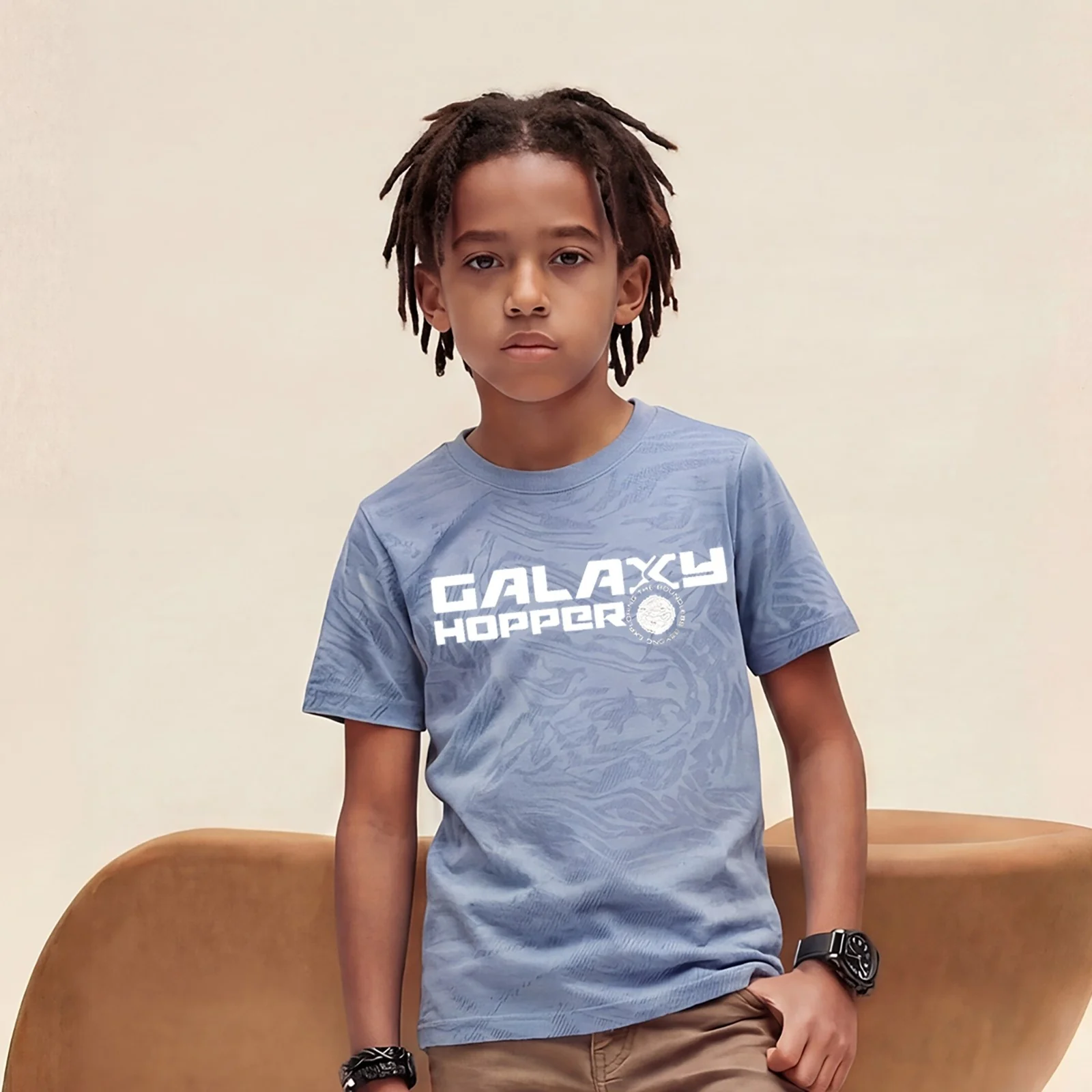 Kid's Blue Slim Fit Printed T-Shirts