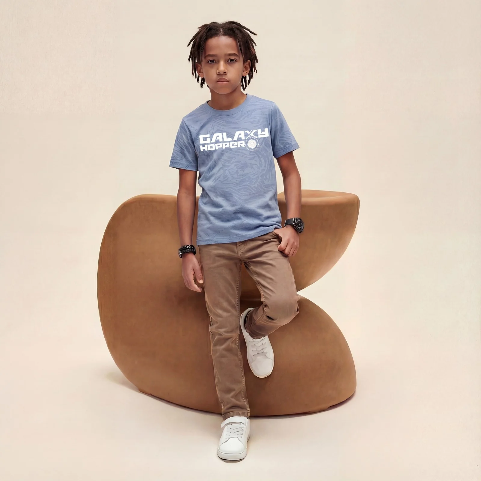 Kid's Blue Slim Fit Printed T-Shirts - Image 3