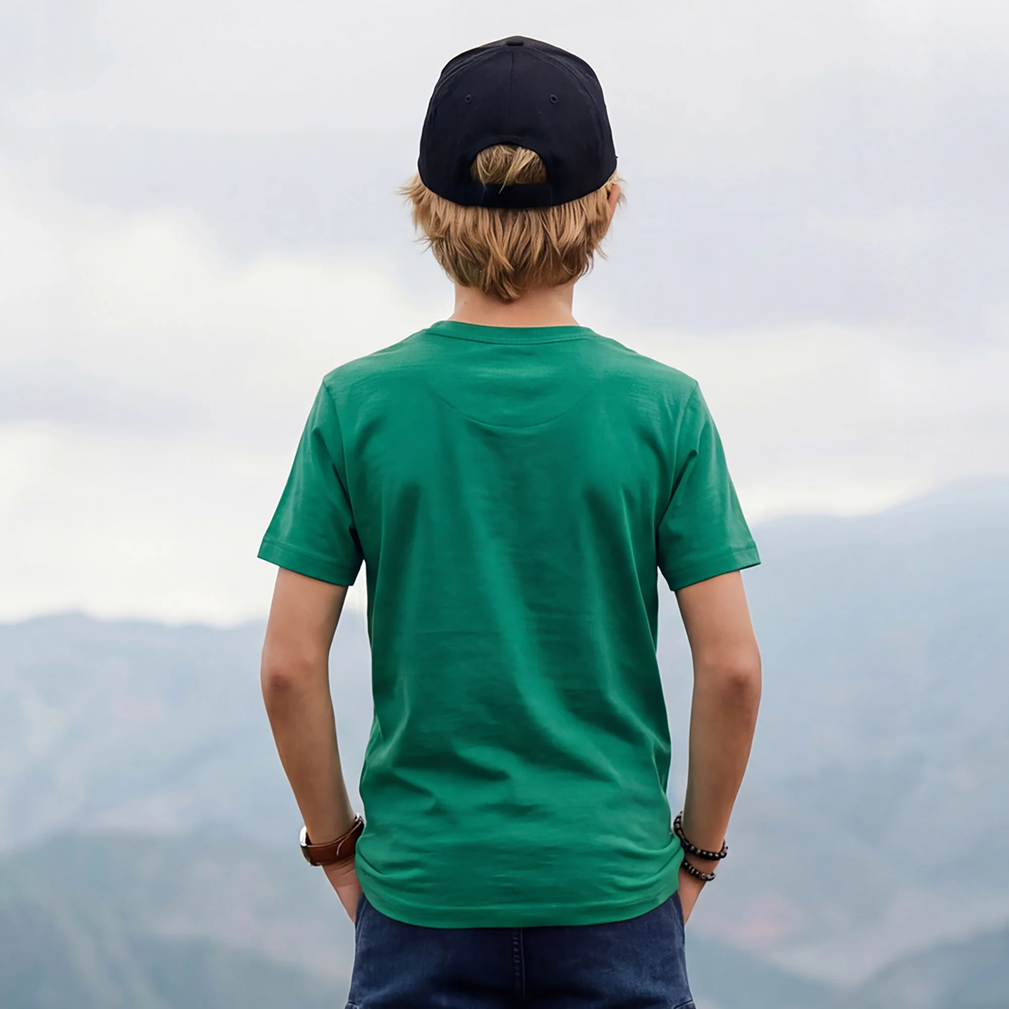 Kid's Green Slim Fit Printed T-Shirts - Image 2