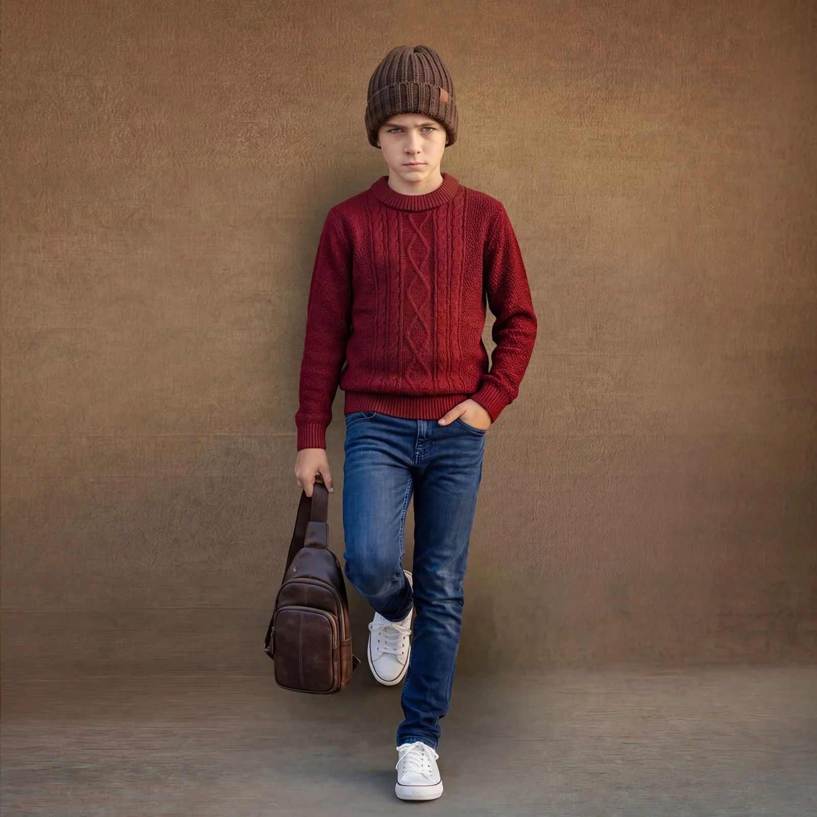 Kid's Maroon High Neck Sweaters - Image 4