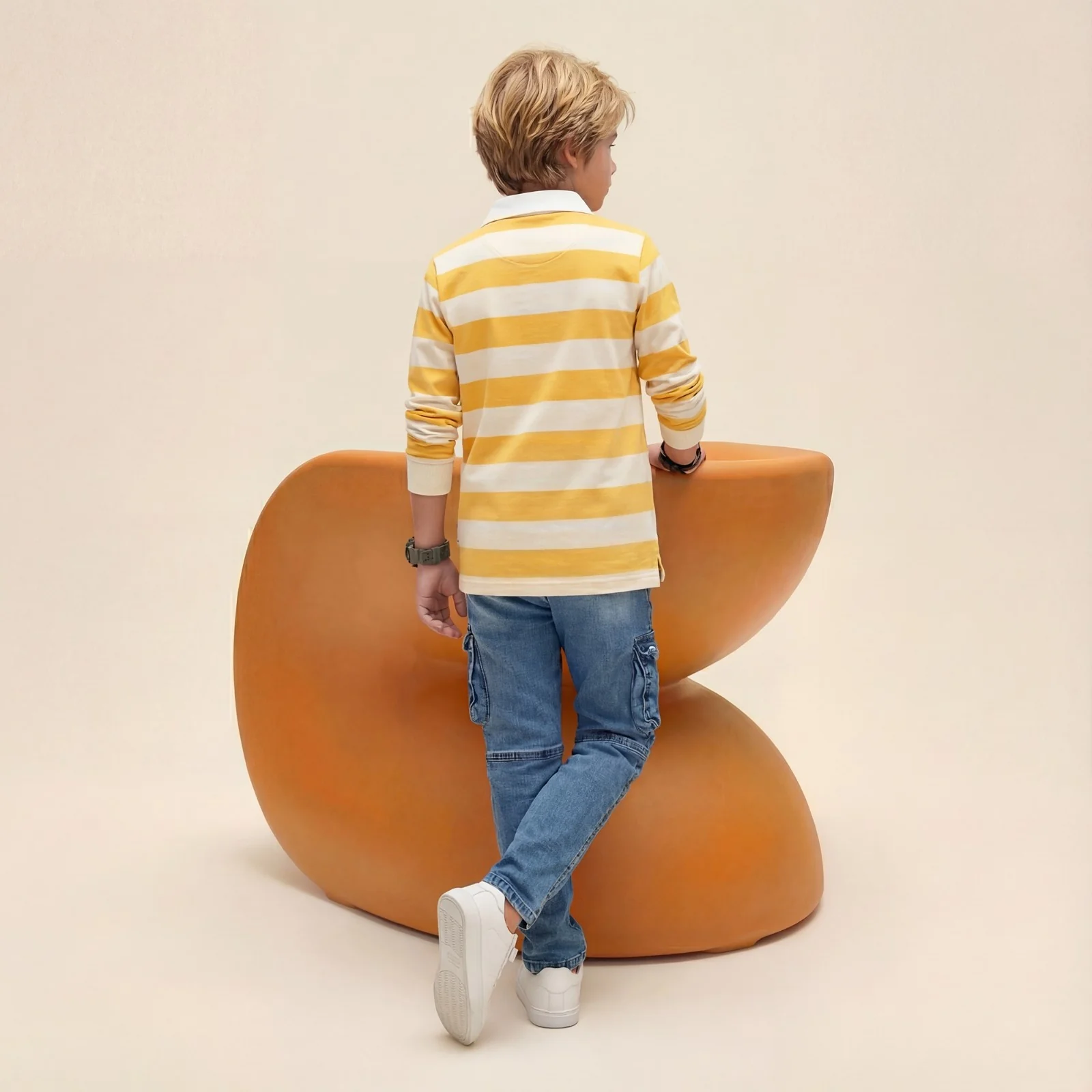 Kid's Mustard Polo Neck Full Sleeve T-Shirts - Image 4