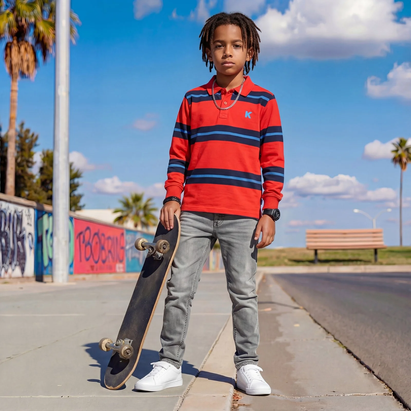 Kid's Red Polo Neck Full Sleeve T-Shirts - Image 3