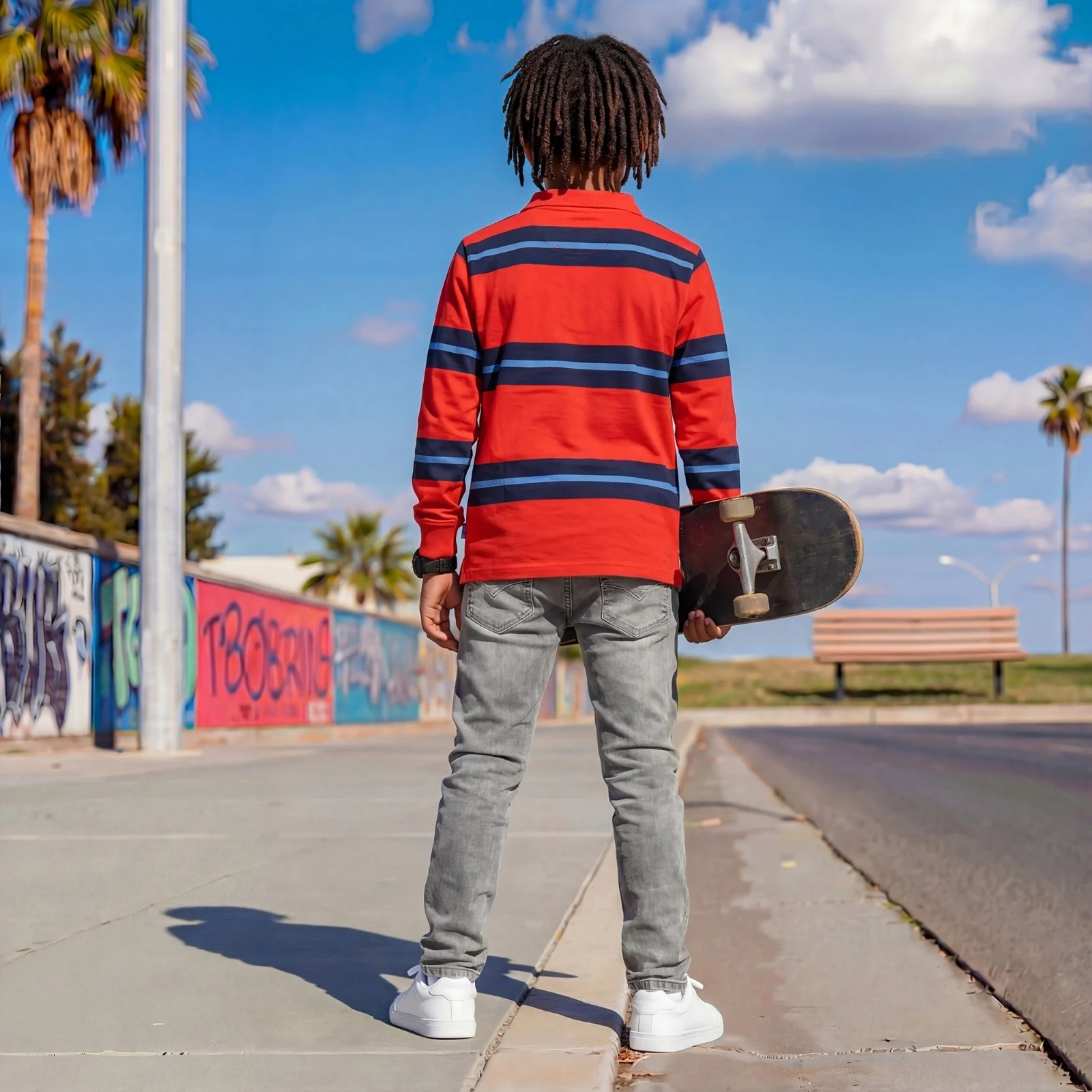 Kid's Red Polo Neck Full Sleeve T-Shirts - Image 4