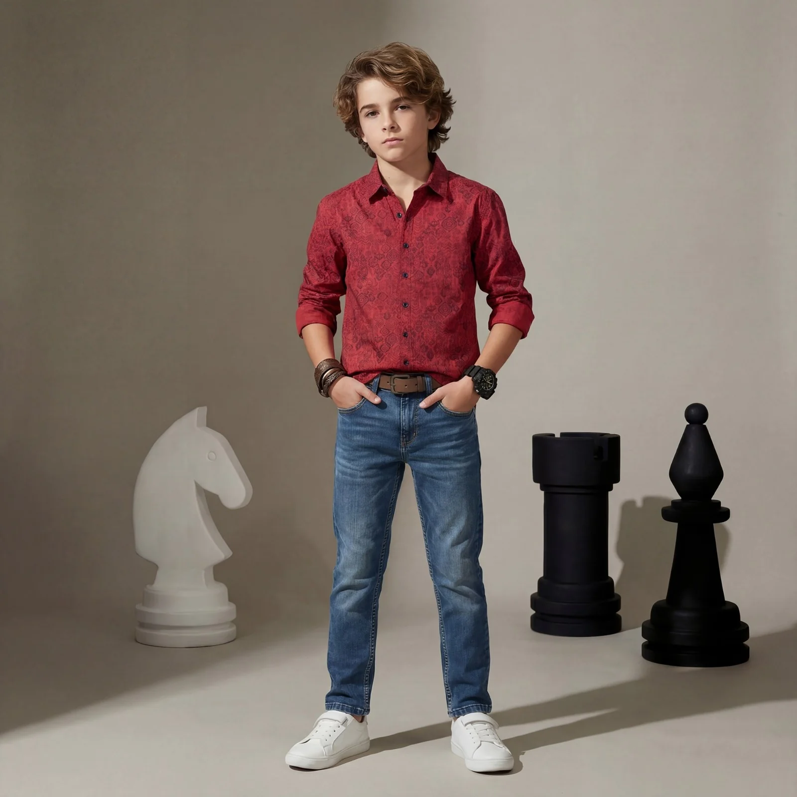 Kid's Red Regular Fit Shirts - Image 3