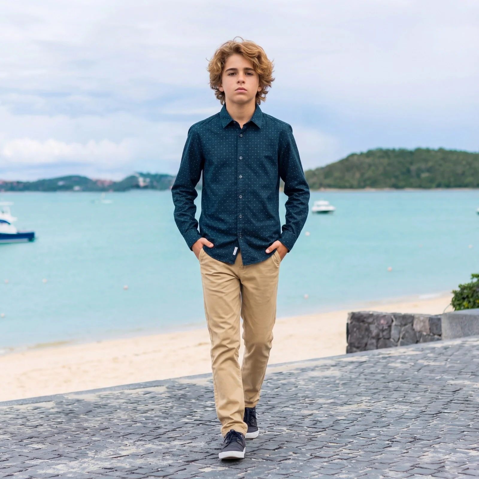 Kid's Teal Blue Slim Fit Shirts - Image 3