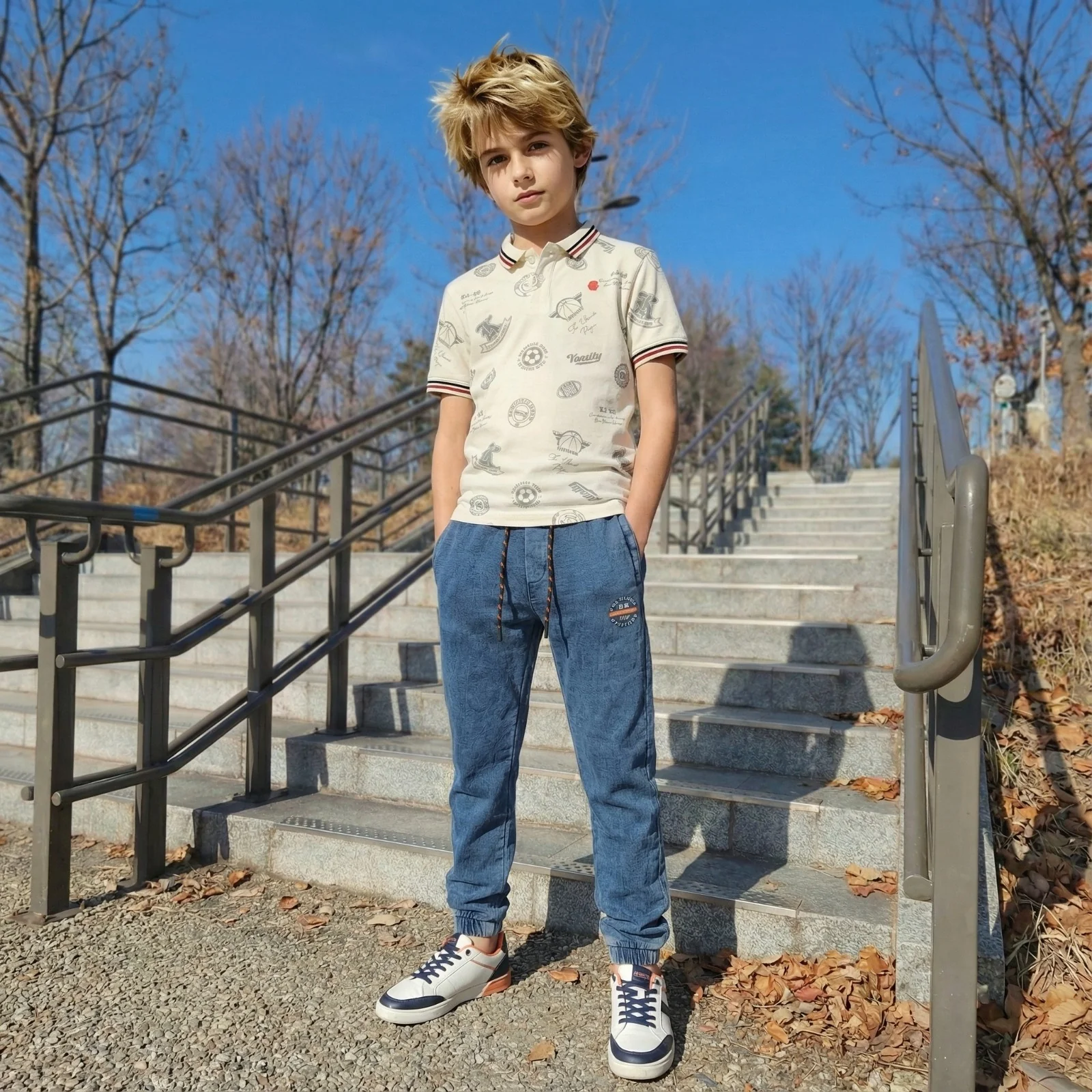 Kid's White Polo Neck Printed T-Shirts - Image 3