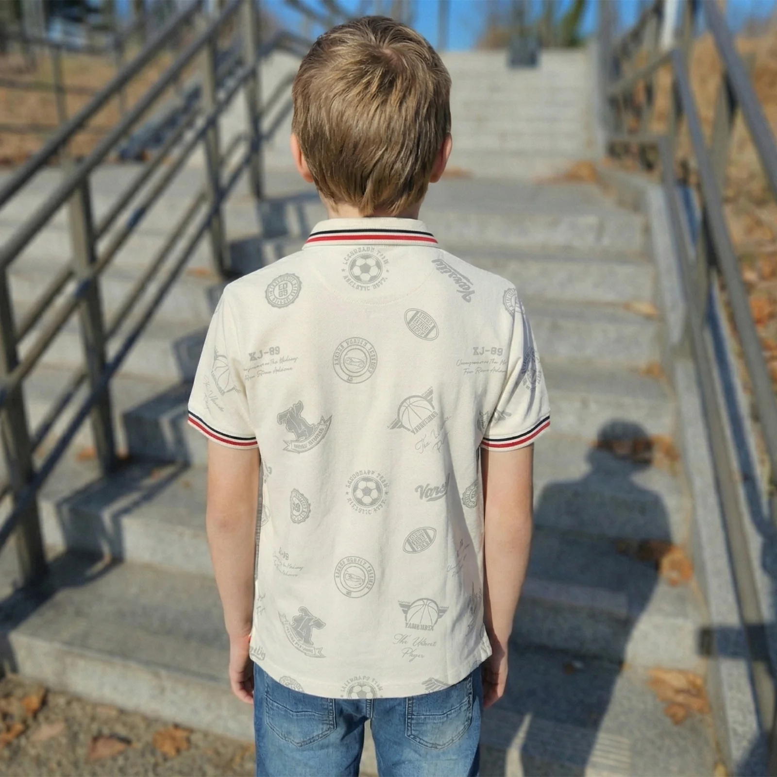 Kid's White Polo Neck Printed T-Shirts - Image 4