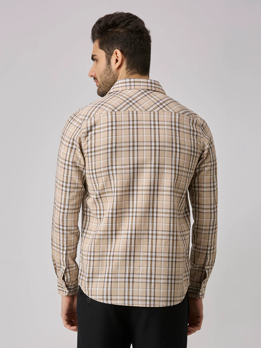 Men's Beige Checks Slim Fit Shirts - Image 6