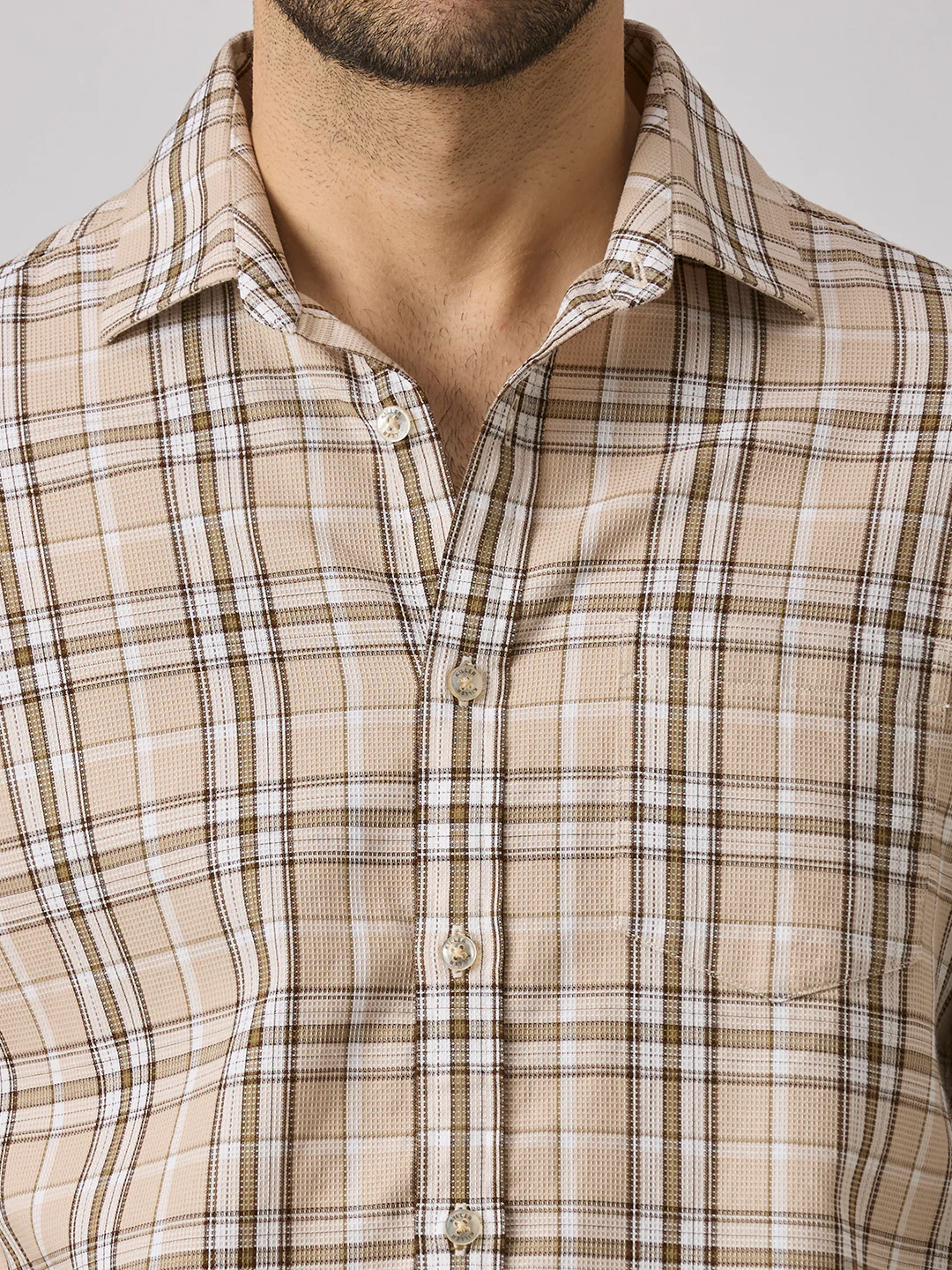 Men's Beige Checks Slim Fit Shirts - Image 7