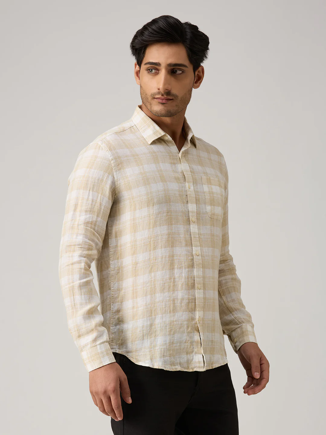 Men's Beige Checks Straight Fit Shirts - Image 5