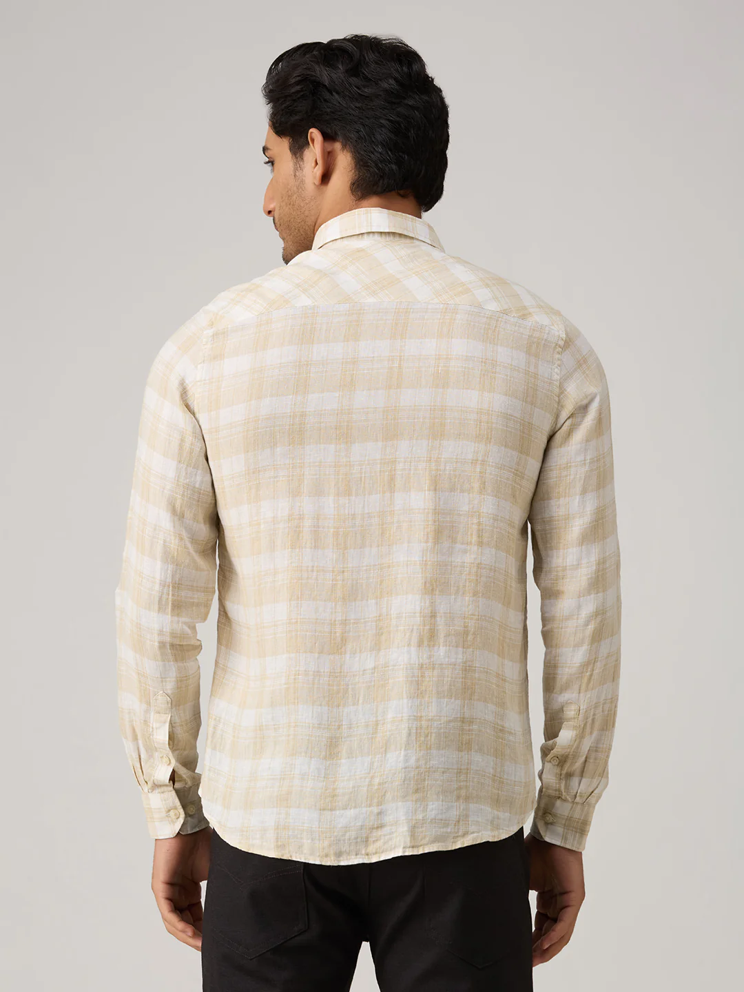 Men's Beige Checks Straight Fit Shirts - Image 6