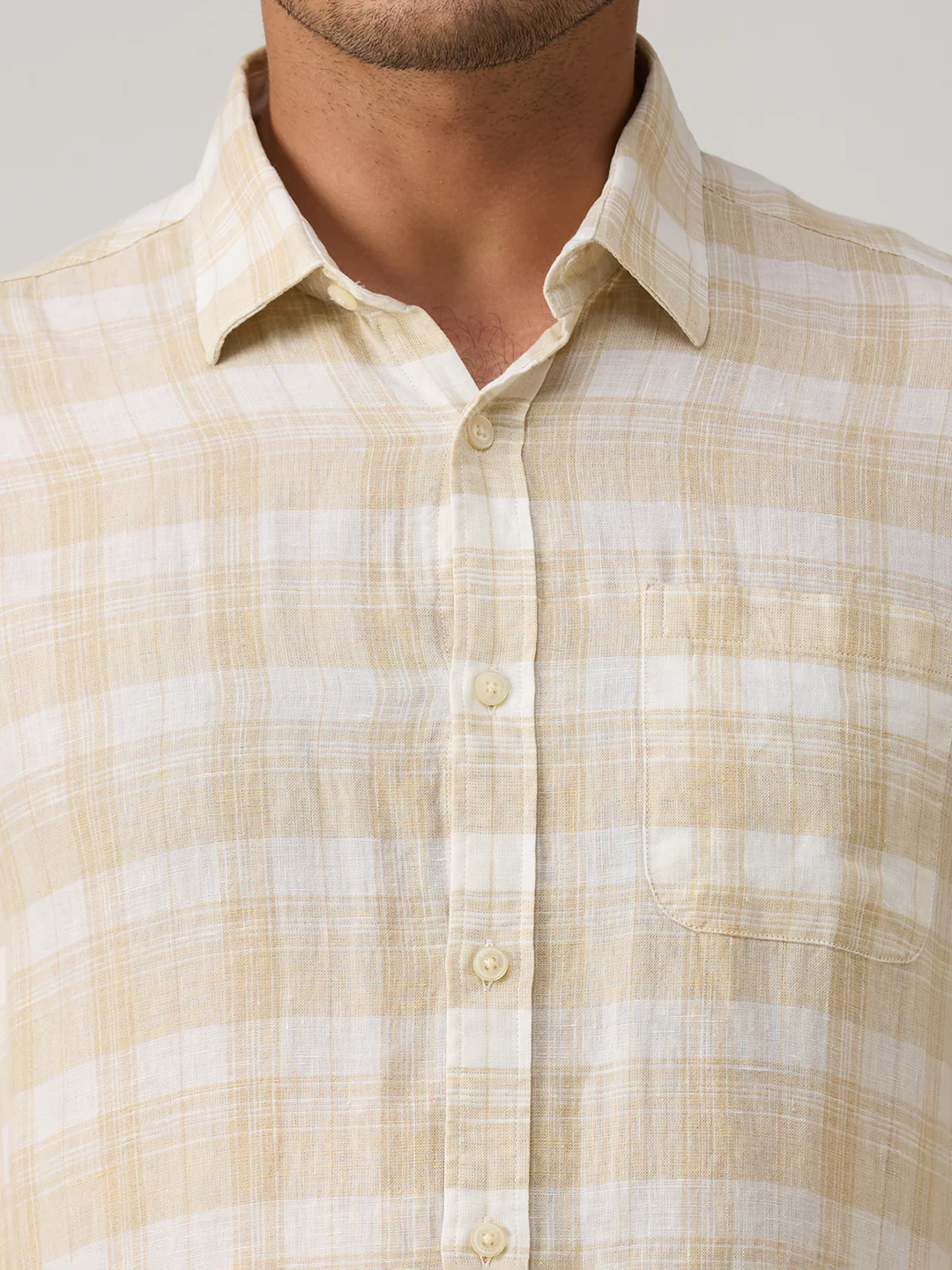 Men's Beige Checks Straight Fit Shirts - Image 7