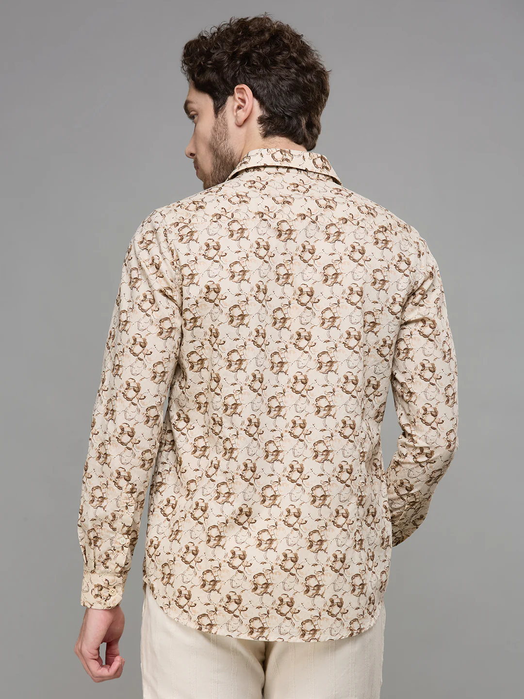 Men's Beige Printed Slim Fit Shirts - Image 6
