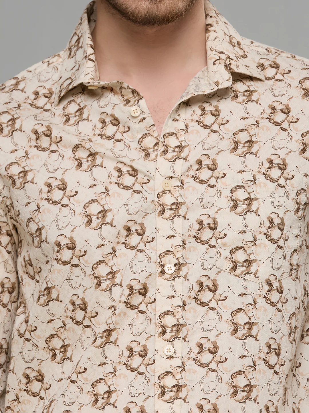 Men's Beige Printed Slim Fit Shirts - Image 7