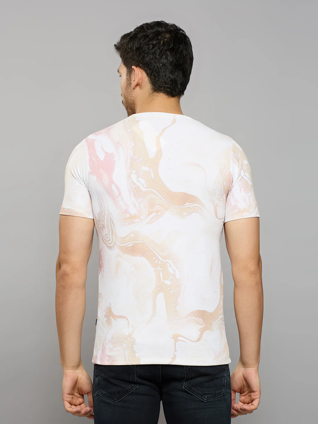 Men's Beige Printed Slim Fit T-Shirts - Image 4