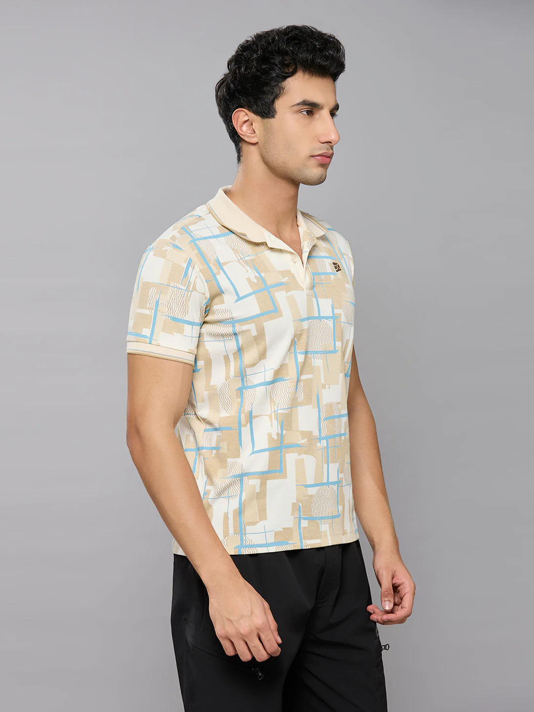 Men's Beige Printed Slim Fit T-Shirts - Image 3