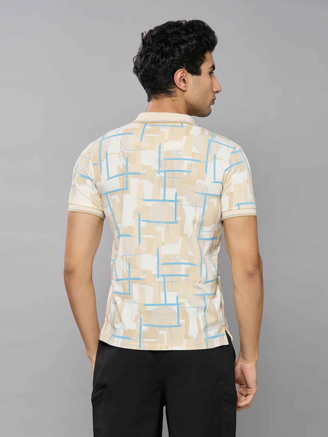 Men's Beige Printed Slim Fit T-Shirts - Image 4