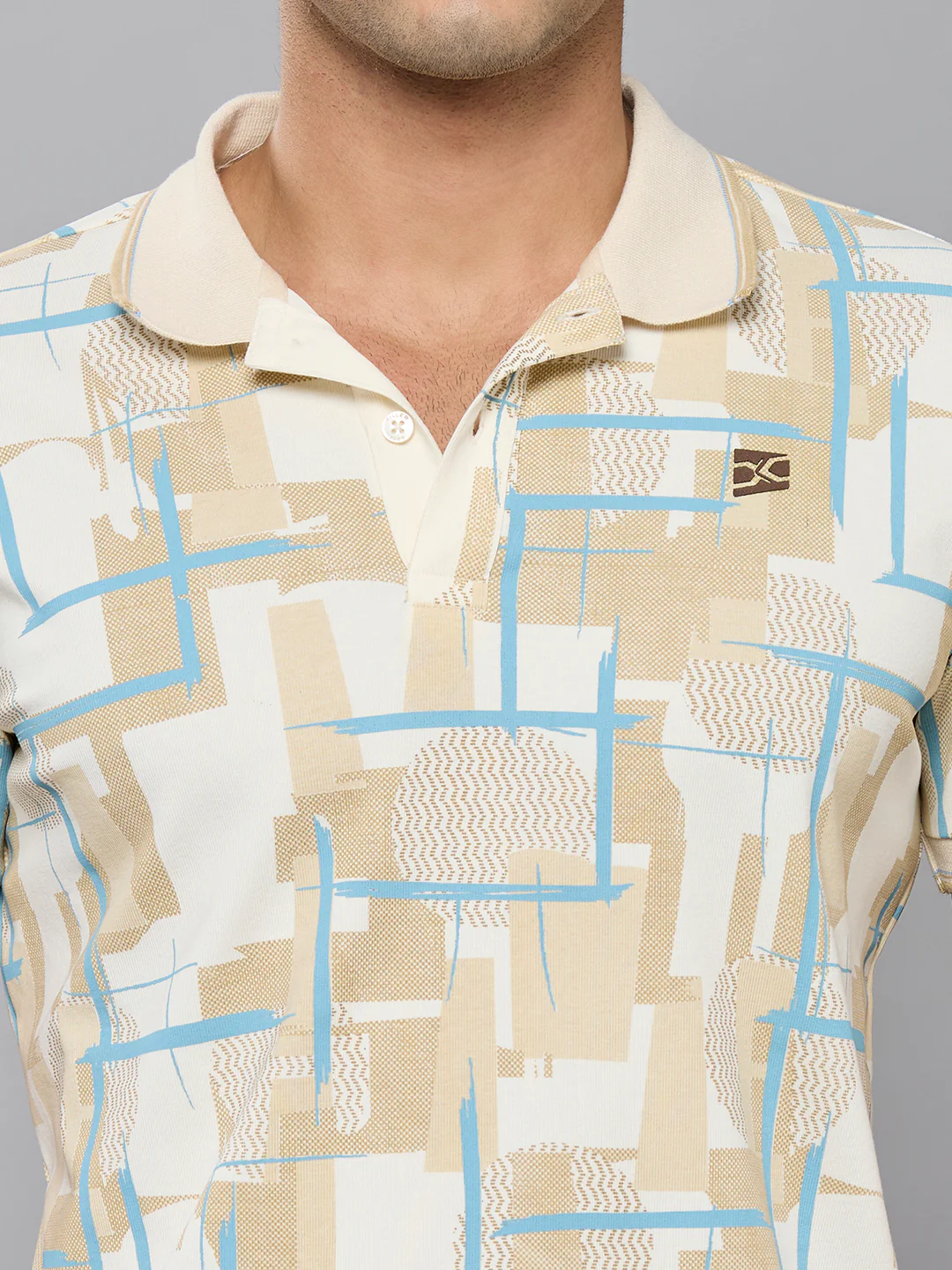 Men's Beige Printed Slim Fit T-Shirts - Image 5