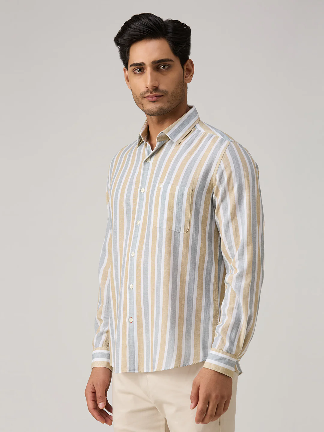Men's Beige Stripe Slim Fit Shirts - Image 4