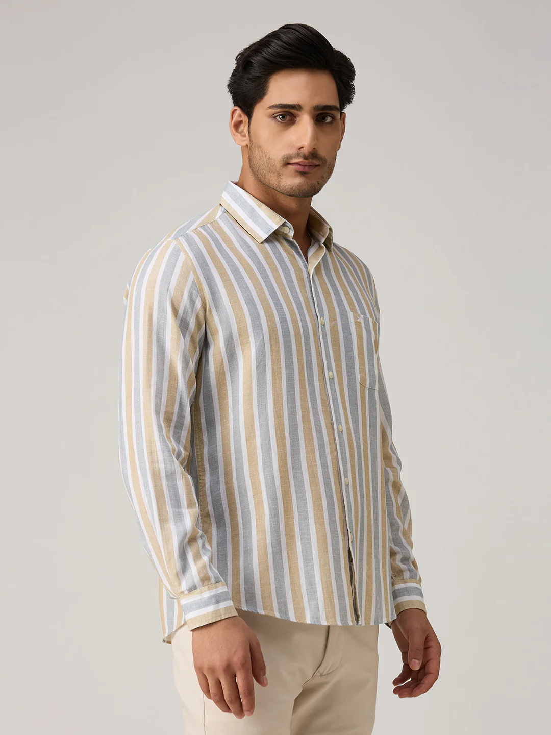 Men's Beige Stripe Slim Fit Shirts - Image 5