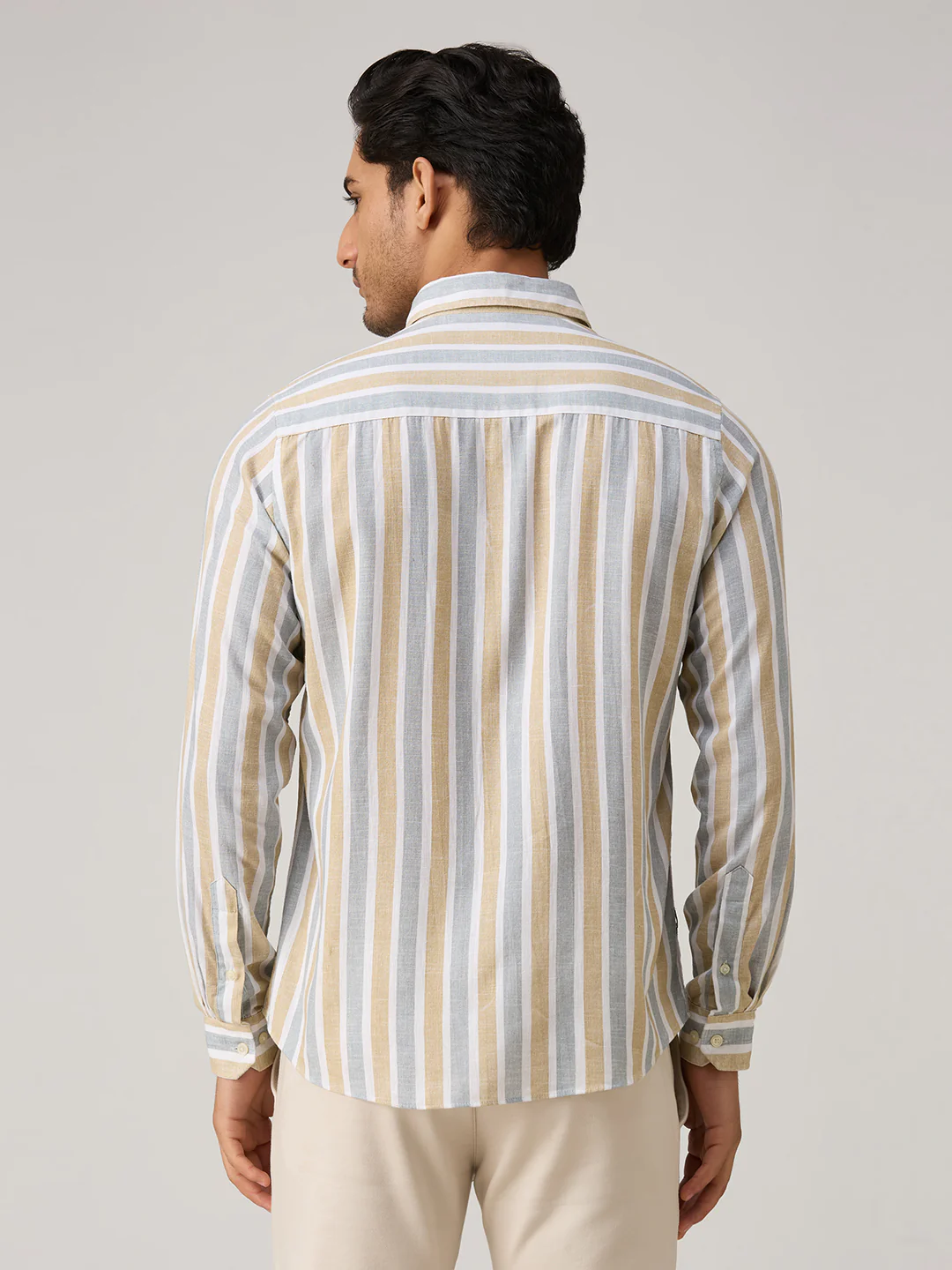 Men's Beige Stripe Slim Fit Shirts - Image 6