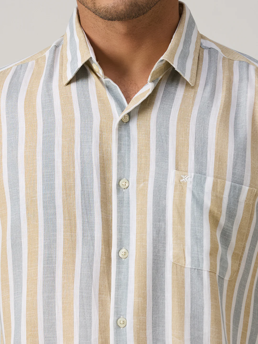 Men's Beige Stripe Slim Fit Shirts - Image 7