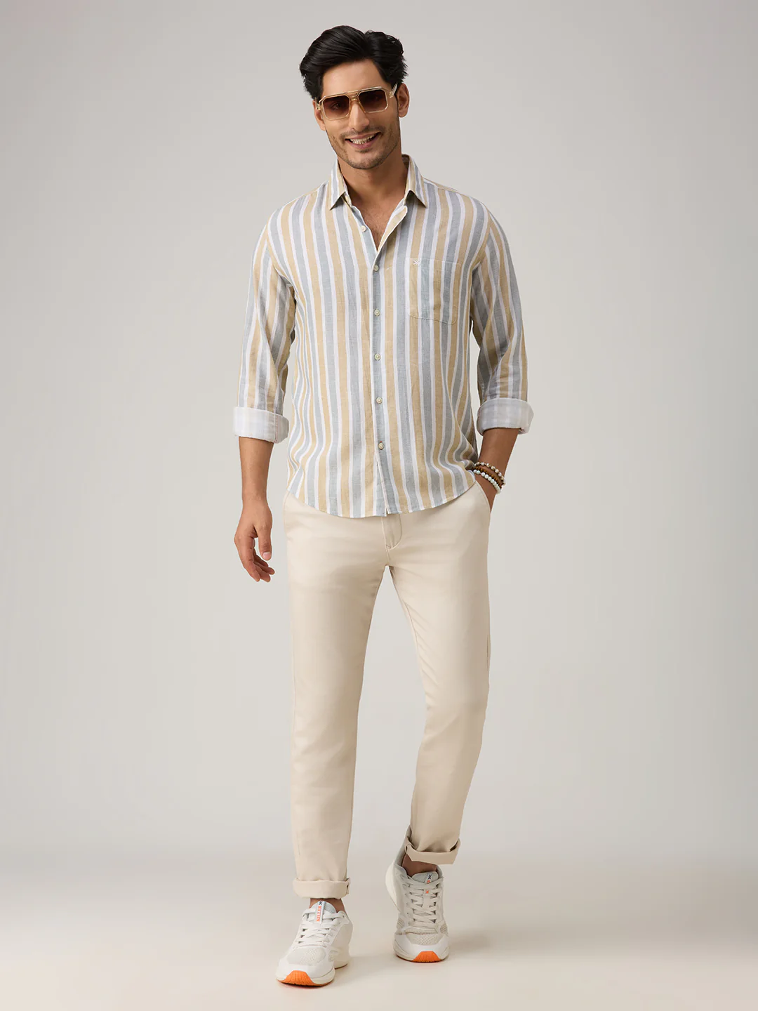 Men's Beige Stripe Slim Fit Shirts - Image 8
