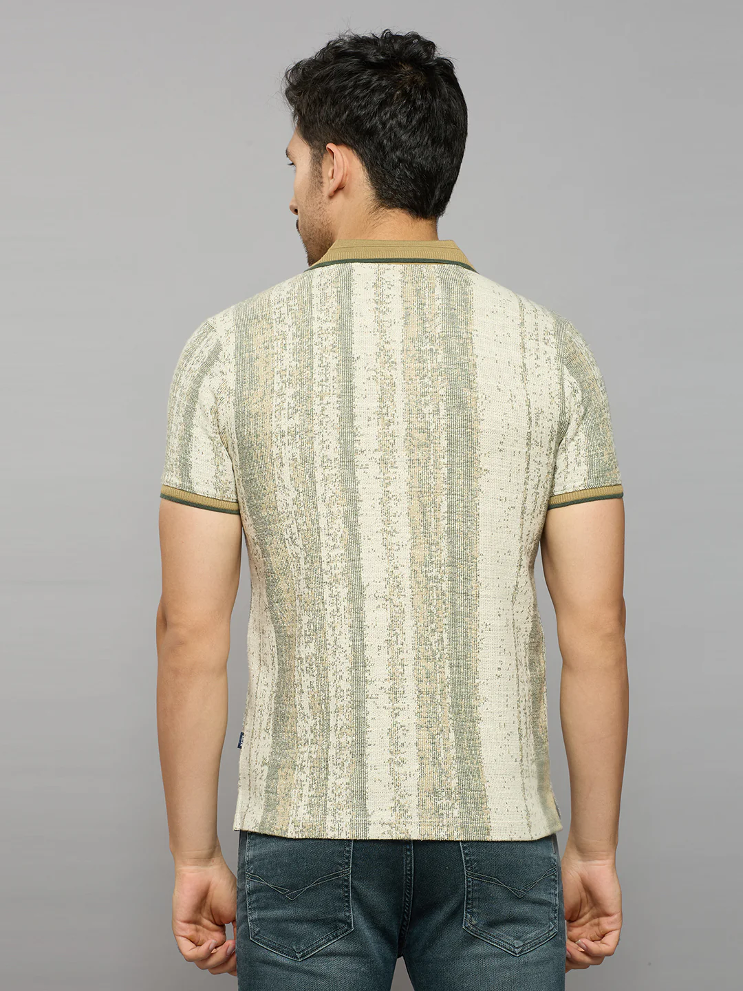 Men's Beige Striped Slim Fit T-Shirts - Image 4