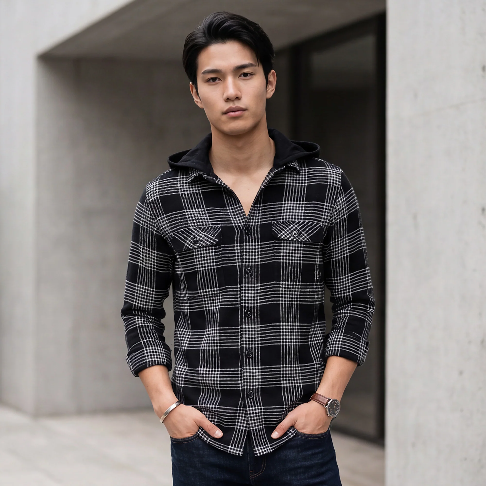 Men's Black Checks Slim Fit Shirts - Image 2