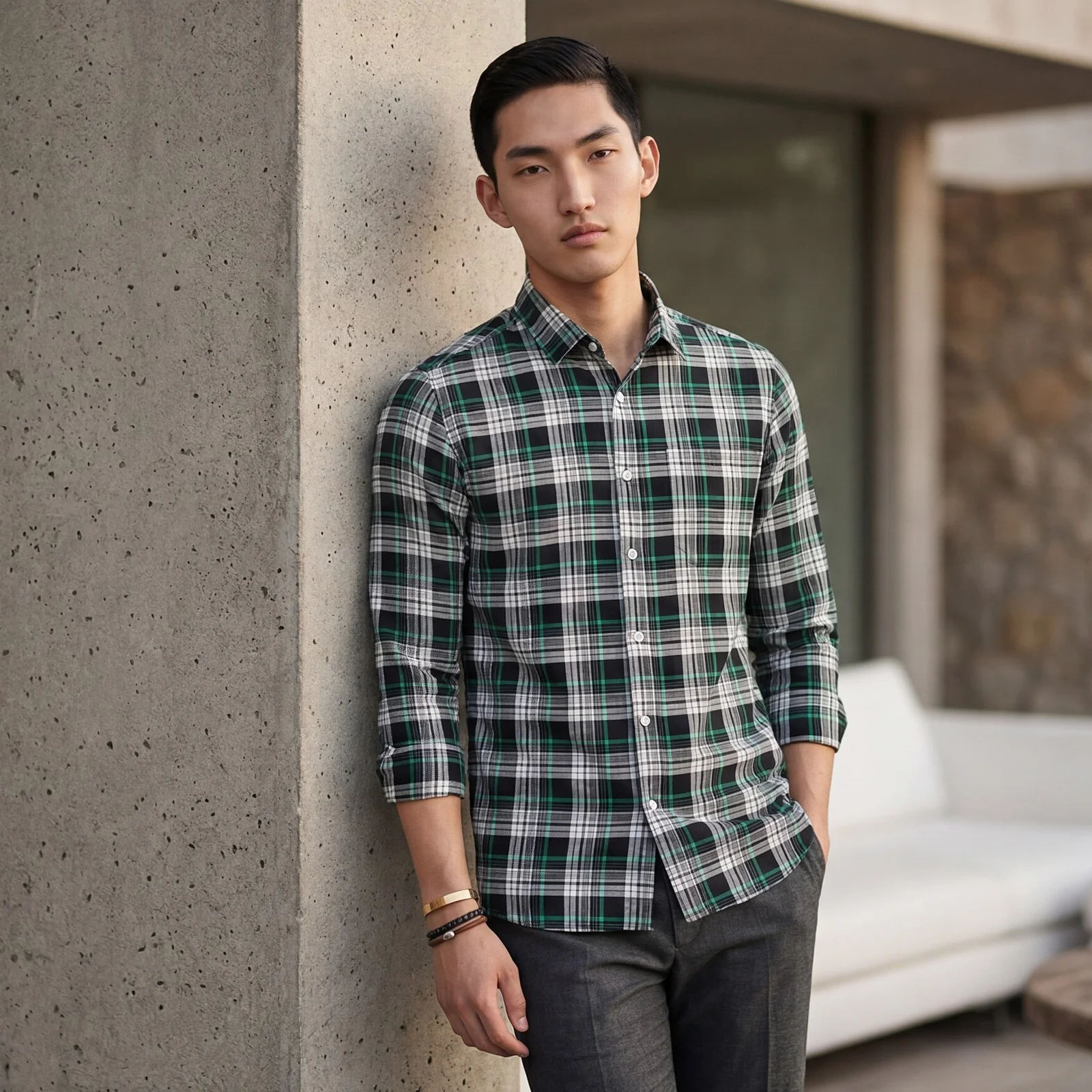 Men's Black Checks Slim Fit Shirts - Image 2