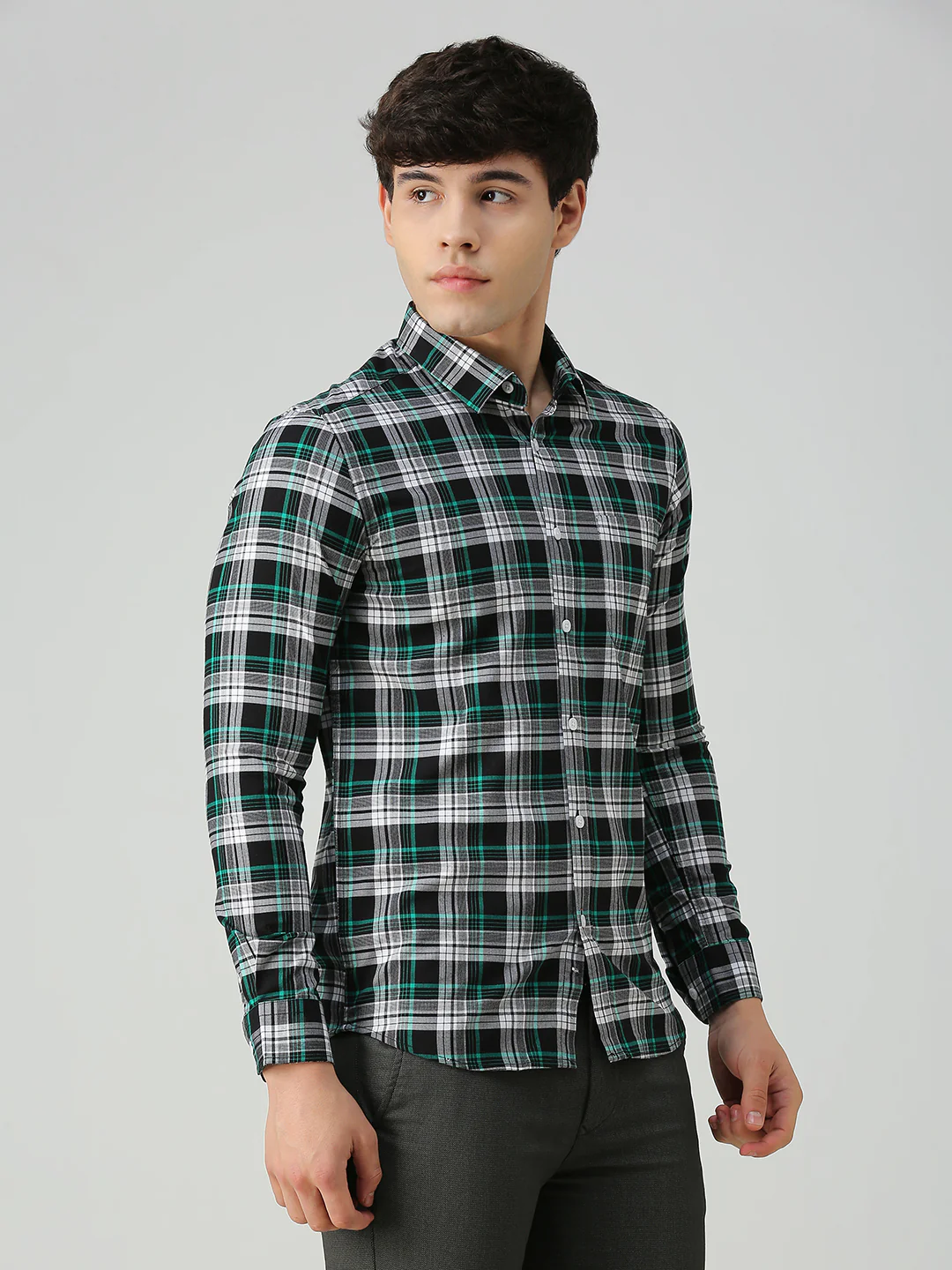 Men's Black Checks Slim Fit Shirts - Image 5