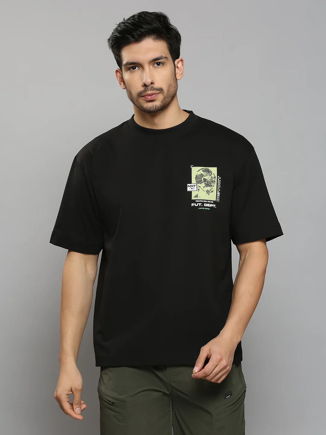 Men's Black Printed Oversized Fit T-Shirts