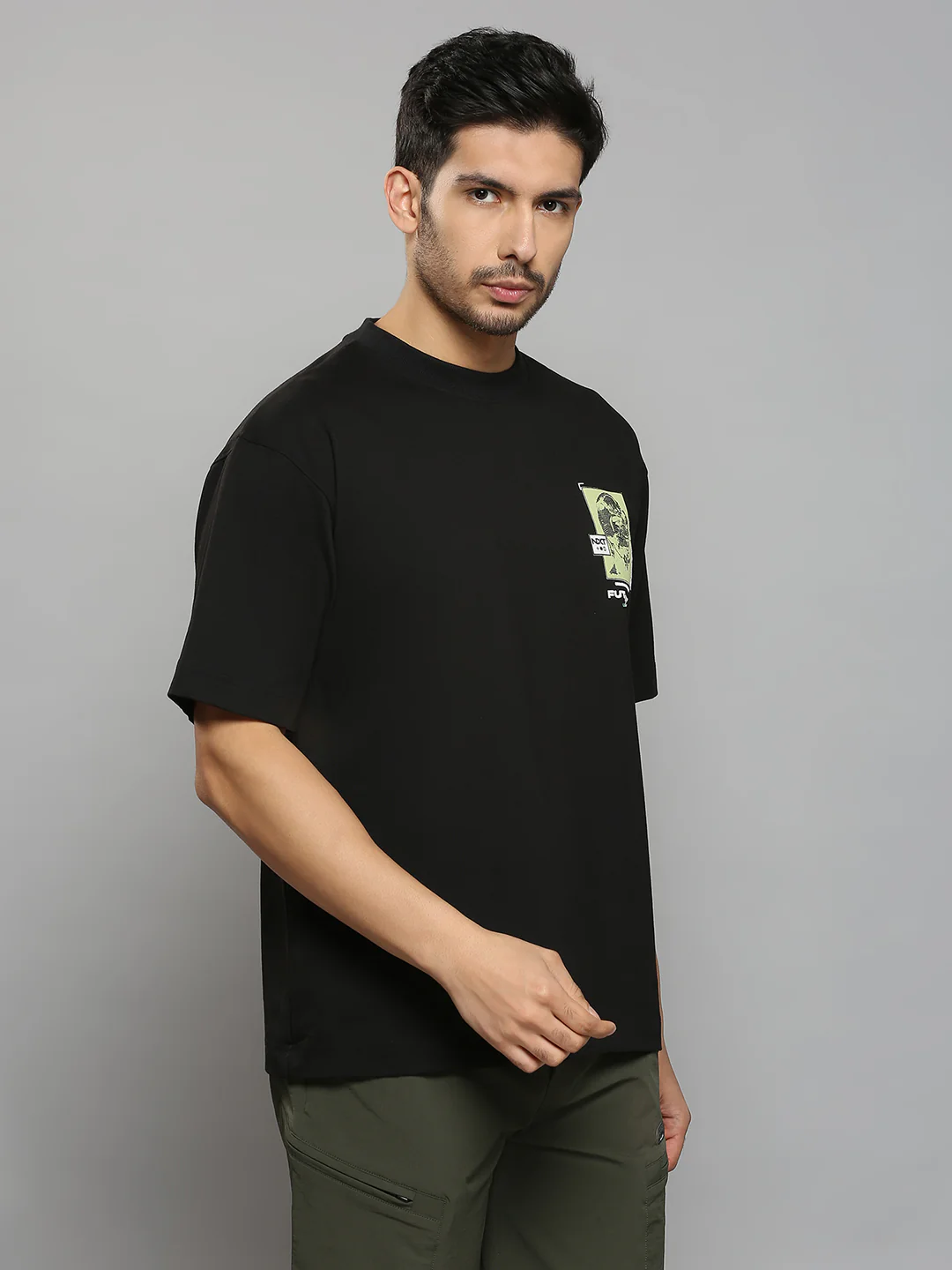 Men's Black Printed Oversized Fit T-Shirts - Image 3