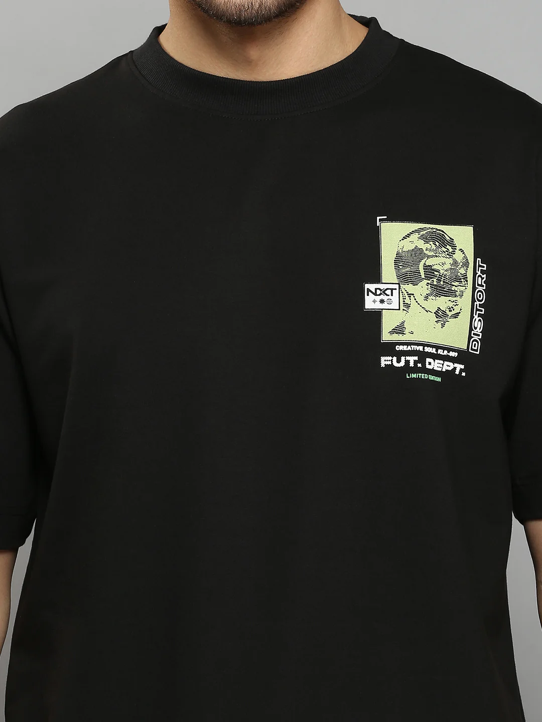 Men's Black Printed Oversized Fit T-Shirts - Image 5