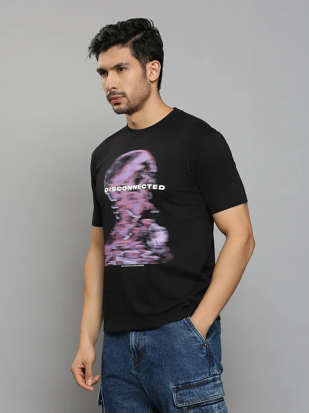 Men's Black Printed Oversized Fit T-Shirts - Image 2