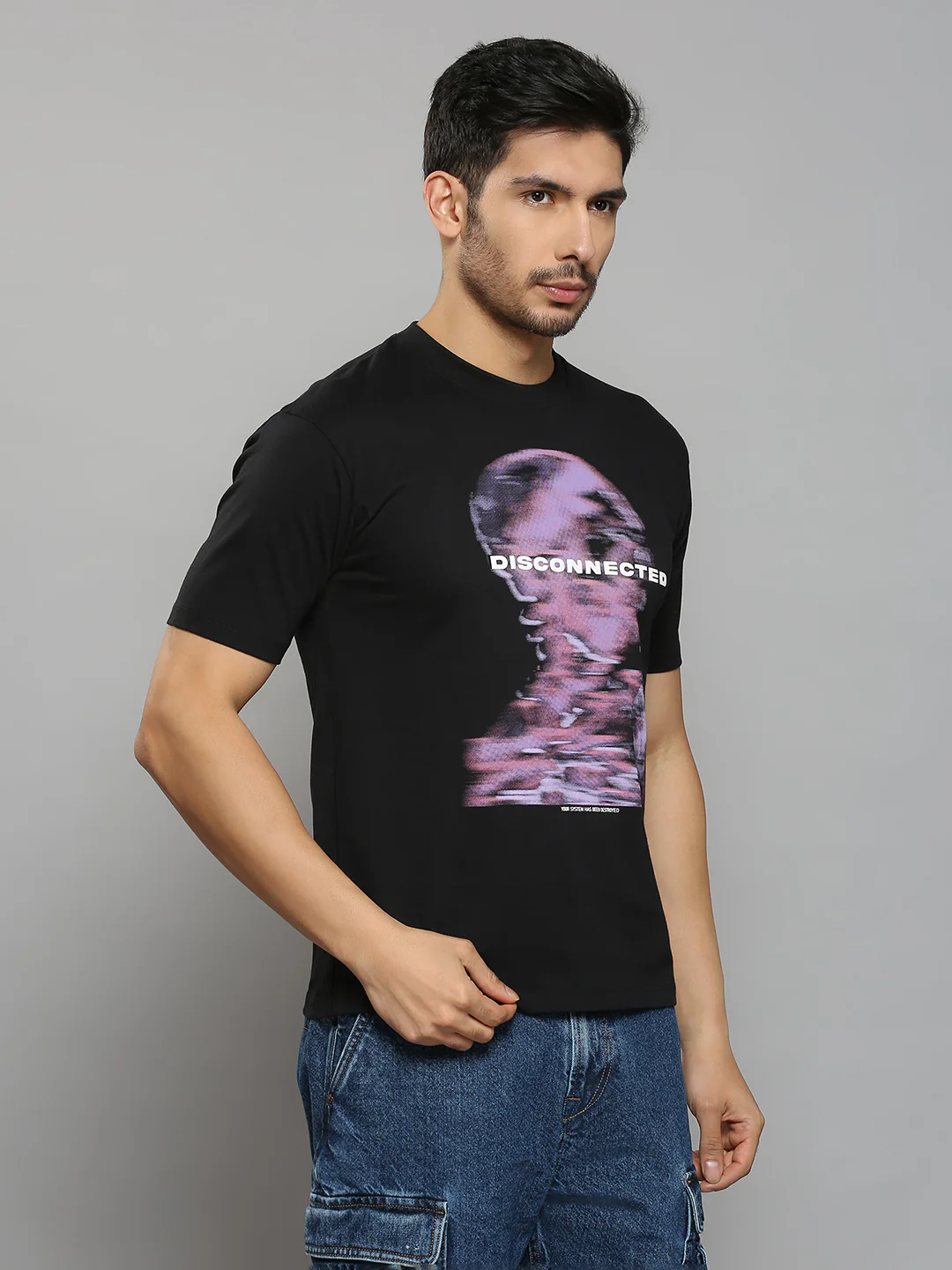 Men's Black Printed Oversized Fit T-Shirts - Image 3