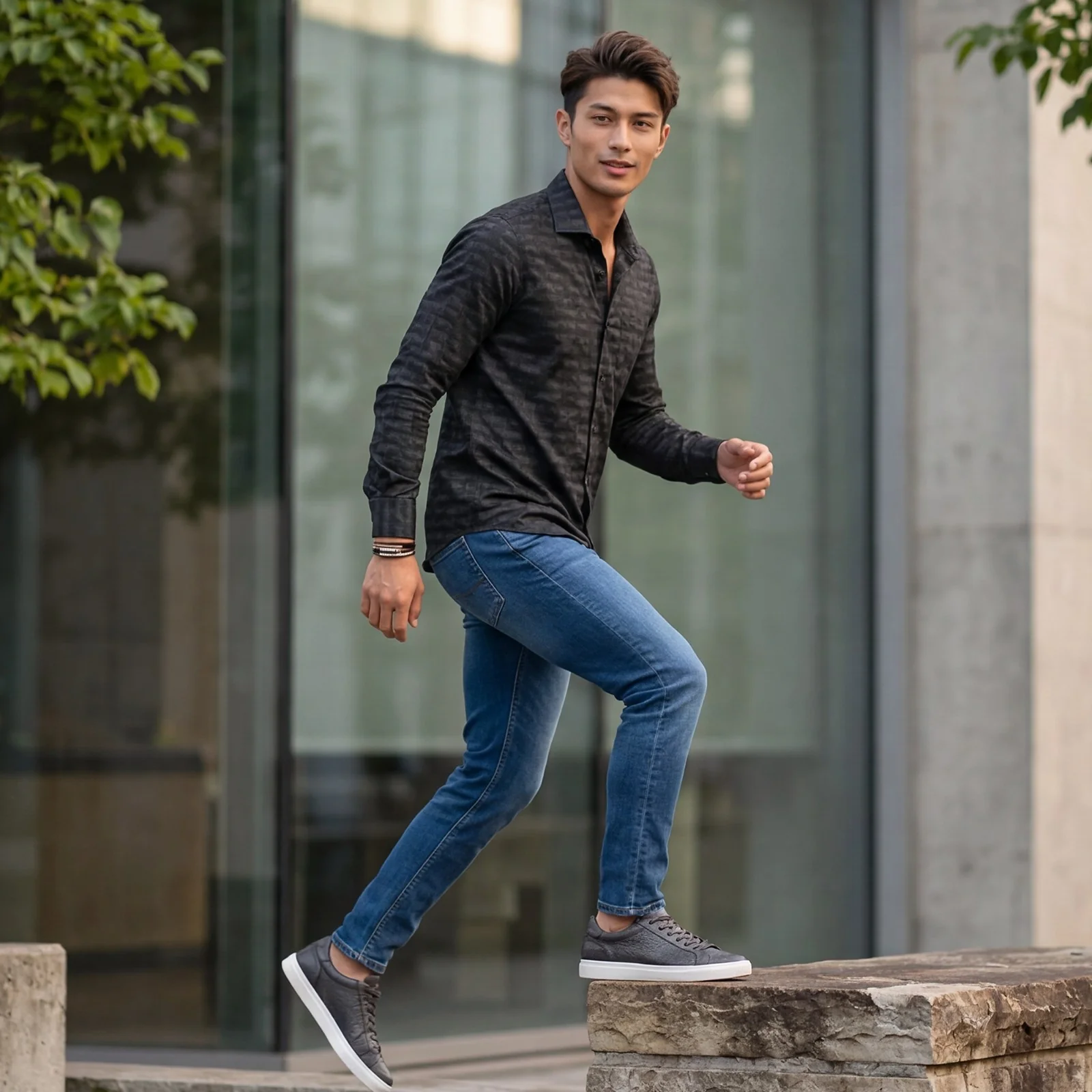 Men's Black Printed Slim Fit Shirts