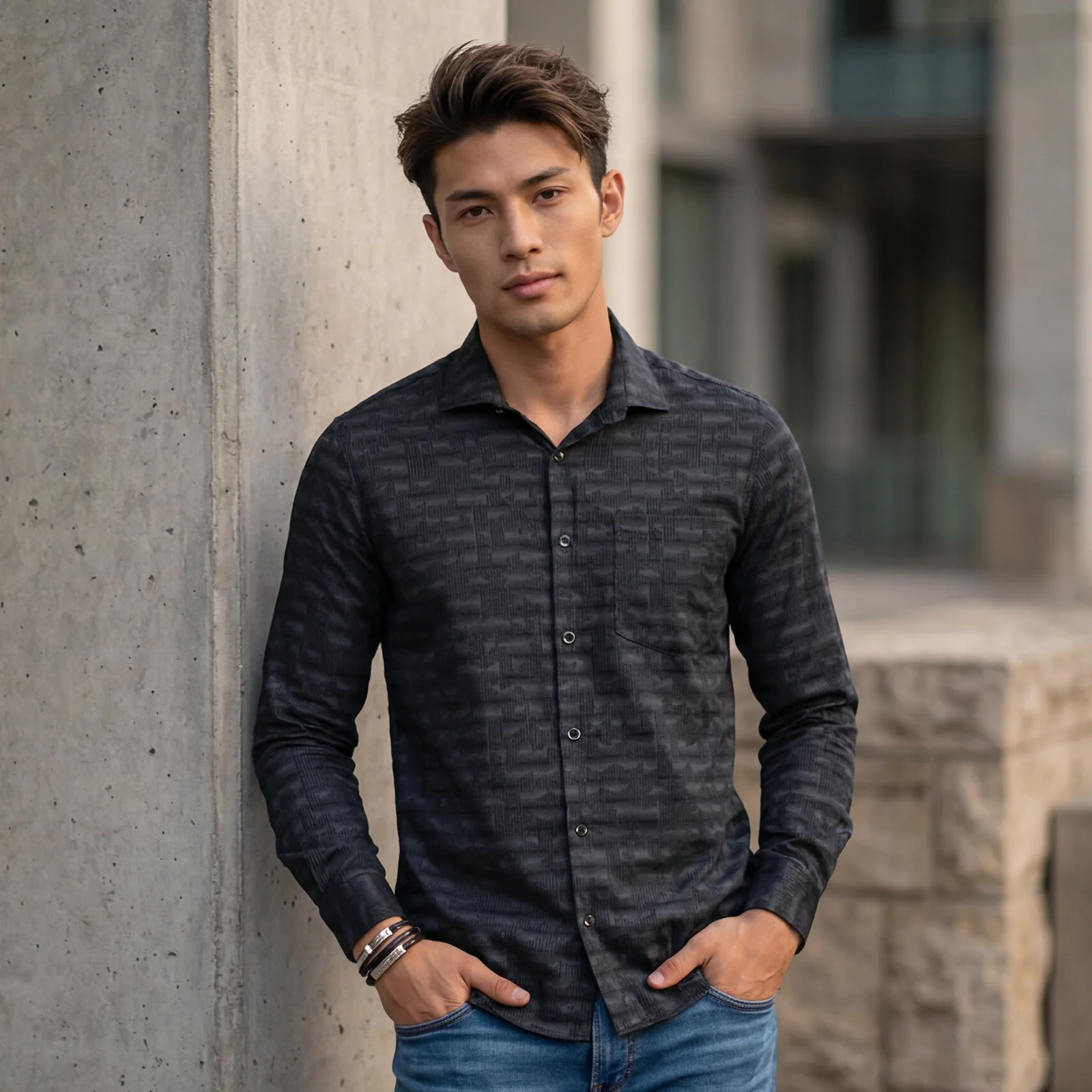 Men's Black Printed Slim Fit Shirts - Image 2