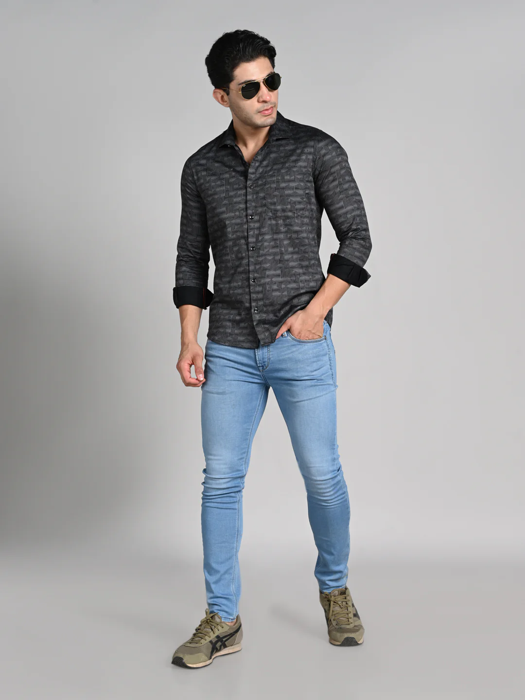 Men's Black Printed Slim Fit Shirts - Image 3