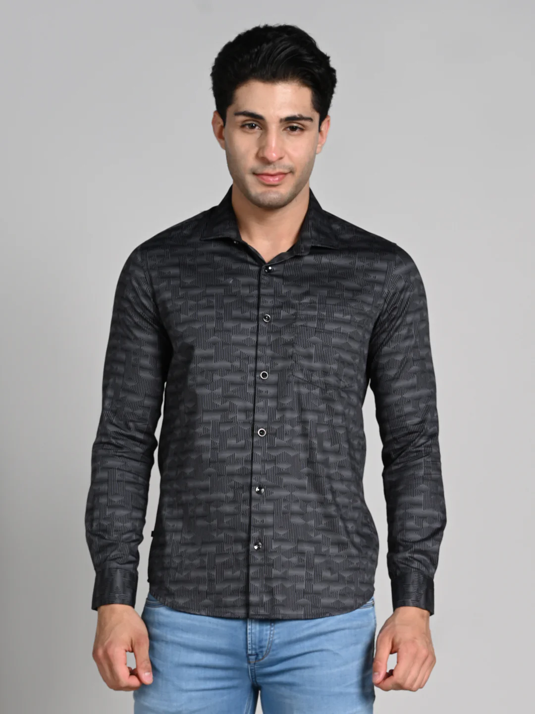 Men's Black Printed Slim Fit Shirts - Image 4