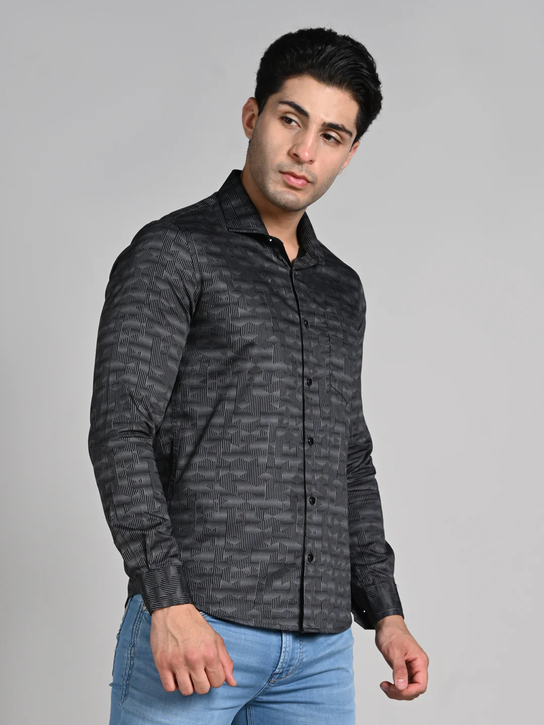 Men's Black Printed Slim Fit Shirts - Image 5