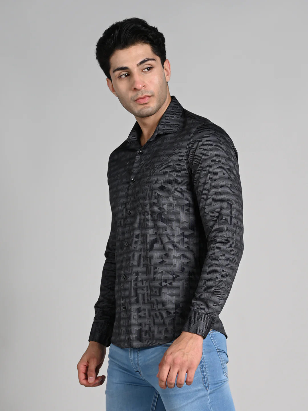 Men's Black Printed Slim Fit Shirts - Image 6