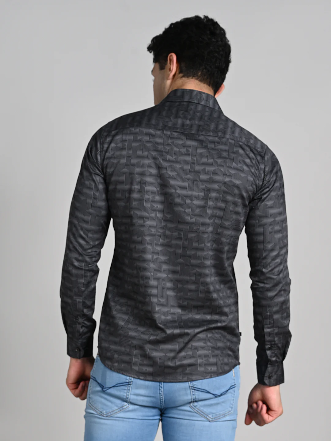 Men's Black Printed Slim Fit Shirts - Image 7