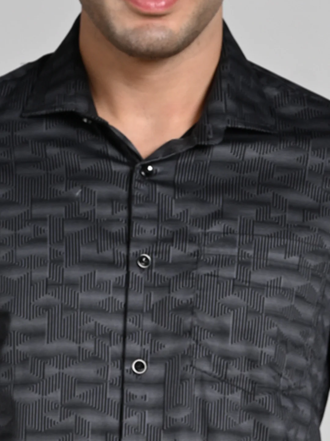 Men's Black Printed Slim Fit Shirts - Image 8